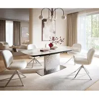 DELIFE Eettafel Edge Boot 180-220x100 Keramiek Minas Melange Wit-beige Wave RVS uitschuifbaar