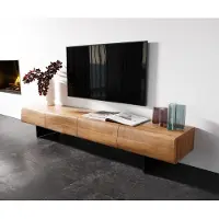 DELIFE TV-meubel New Live-Edge 200 cm acacia naturel 4 deuren zwevende poot metaal zwart