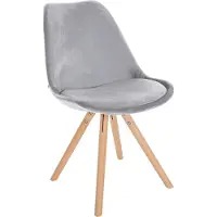 CLP Bezoekersstoel/Eetkamerstoel Sofia met fluwele bekleding en hoogwaardige vulling, lichtgrijs frame, natuurlijke kleur (rond)