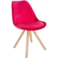 CLP Bezoekersstoel/Eetkamerstoel Sofia met fluwele bekleding en hoogwaardige vulling, rood. Frame in natuurlijke kleur (rechthoekig)