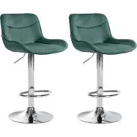 CLP Vonore Set van 2 barkrukken - Met rugleuning - Met voetensteun - Verstelbaar - Metalen frame - Velvet - Fluweel - chroom/groen