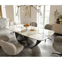 DELIFE Eettafel Edge Boot 240x120 cm Keramiek Minas Melange Wit-Beige Infinity Metaal Zwart