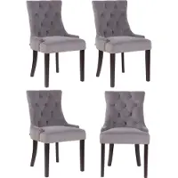 CLP Aberdeen Set van 4 eetkamerstoelen - Zonder armleuning - Hout - Fluweel - grijs antiek