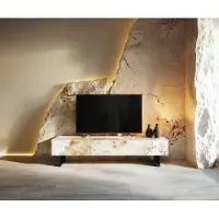 DELIFE Tv-meubel Cuor 150 cm Keramiek Minas Melange Wit-beige 1 Flap 1 Lade Zwevende voet look Metaal Zwart