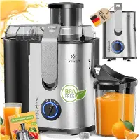 Kesser Slowjuicer - Sapcentrifuge voor Fruit en Groenten 1100W Sap Juicer met 2000ml Pulpcontainer en 1000ml sapreservoir - Zilver / Zilver