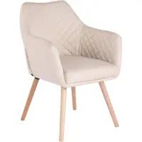CLP Esszimmerstoel Gent met armleuningen, fauteuil met houten frame, moderne keukenstoel, crème kleur, frame in natuurlijke kleur