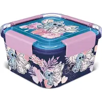 Konix Stitch - lunchbox - broodtrommel - 4 vakken - vier afsluitklemmen - vierkant formaat