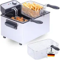 Sommertal XXL dubbele friteuse met olie of vet - 3 korven, 5 liter, 3000 watt, koude zone, DF3270 - echte roestvrijstalen friteuse voor knapperige frietjes