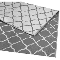 LifeGoods Buitenkleed - 183x290CM - Vloerkleed - Tuintapijt - Buitentapijt - Omkeerbaar - Incl. Draagtas - Met Patroon - Grijs/Wit