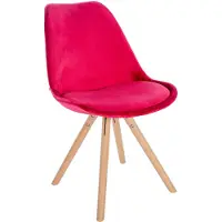 CLP Bezoekersstoel/Eetkamerstoel Sofia met fluwele bekleding en hoogwaardige vulling, rood. Frame in natuurlijke kleur (rond)