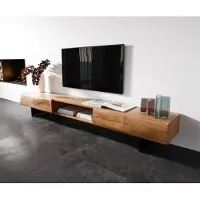 DELIFE TV-meubel New Live-Edge 240 cm acacia natuur 4 deuren 1 vak zwevende poot metaal zwart