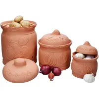 MamboCat Set van 3 TERRA terracotta aardappel-, uien- & knoflookpotten - 1983, 1984 & 1985