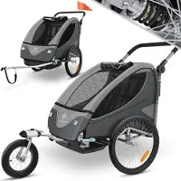 Kesser Cruiser Kinderfietskar 360° draaibaar met vering 2in1 Jogger functie Kinderfietskar + 5-puntsgordel Jogger Fietskar voor 1 tot 2 kinderen max. 40kg - Lichtgrijs
