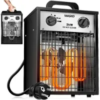 MASKO Bouwkachel 2kW - Ventilatorkachel voor Binnen- en Buiten Elektrische Kachel Keramische Werkplaatskachel Electrische Verwarming 2000 Watt - Wit