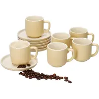 Ritzenhoff & Breker Set van 6 Jasper vanille espresso kop en schotel in steengoed - 6x 410808 + 6x 410815