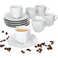 MamboCat Set van 6 LOTTA espressokopjes 80ml schotel wit porselein