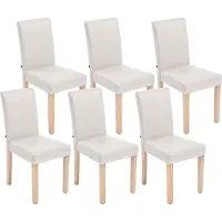 CLP Ina Set van 6 Eetkamerstoelen - Zonder armleuning - Hout - Kunstleer - creme natura