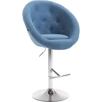 CLP London V2 barkruk, bekleed met stof, draaibaar en in hoogte verstelbaar | Kleur: blauw, frame: chroom