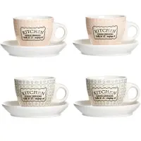 Ritzenhoff & Breker Set van 4 Retro Keuken espressokopjes + schoteltjes 80ml 2x Blauw & 2x Roze - 66449 & 65770