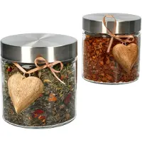 MamboCat Set van 2 Bera voorraadpotten 0,8l + 2x Percha houten hart & 2x decoratielint
