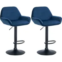 CLP Braga Set van 2 barkrukken - Met rugleuning - Verstelbaar - Fluweel - Velvet - zwart/blauw