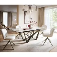 DELIFE Eettafel Edge Boot 180-220x100 cm Keramiek Minas Melange Wit-Beige Spider Metaal Effectafwerking Titan uitschuifbaar