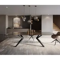 DELIFE Eettafel Edge Keramiek Emperador Extra Lucidato Donkerbruin 300x100 Zenthara hoekig Metaal Zwart