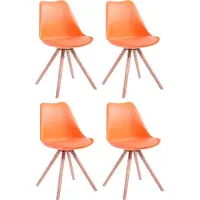 CLP Set van 4 stoelen Toulouse, rond model met ronde houten poten | Kleur: oranje. Frame: naturel