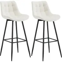 CLP Dartford Set van 2 barkrukken - Met rugleuning - Met voetsteun - Metalen frame - creme Fluweel