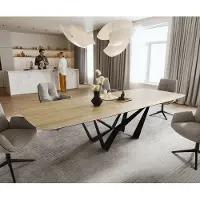 DELIFE Eettafel Edge Boot 240-300x120 cm Keramiek Laminam Sabbia Eichefarbig Spider Flachstahl Zwart uitschuifbaar
