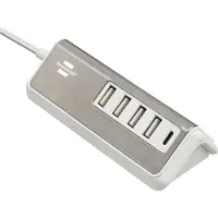 Brennenstuhl 1508230, Indoor, AC, 4,2 A, 1,5 m, Edelstahl, Weiß USB-oplader 20 W 4x USB-A, 1x USB-C USB PD Zilver, Wit Binnen