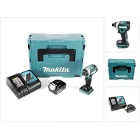 Makita Boormachine + slagboor, DTD 154 RT1J Accu slagmoersleutel 18V 1/4" 175Nm Borstelloos + 1x accu 5.0Ah + lader + Makp (Oplaadbare batterij)