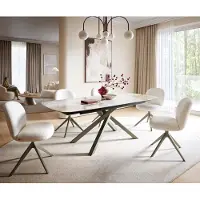 DELIFE Eettafel Edge Boot 180-220x100 cm Keramiek Minas Melange Wit-Beige kruisonderstel Rechthoek Effectafwerking Titan uitschuifbaar