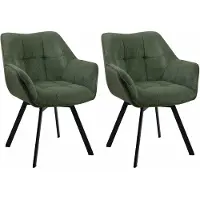 CLP Jordi Set van 2 eetkamerstoelen - Met armleuning - Metaal frame - Ribstof/groen