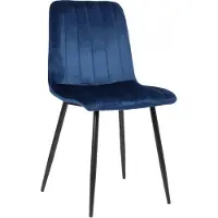 CLP Essstoel, bekleed met fluweel, Dijon-kleur, met sierstiksels en vloerbeschermers, blauw. Materiaal: fluweel