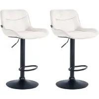 CLP Vonore Set van 2 barkrukken - Met rugleuning - Met voetensteun - Verstelbaar - Metalen frame - Velvet - Fluweel - creme zwart