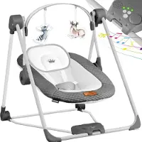 Kidiz Wipstoel Baby Elektrisch Babyschommel tot max 9kg - Schommelstoel voor Baby Swing met Speelboog en 5 schommelsnelheden - Antraciet