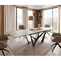 DELIFE Eetkamertafel Edge 200-300x100 keramiek Laminam Sabbia eiken kleur spider vlak staal zwart uitschuifbaar