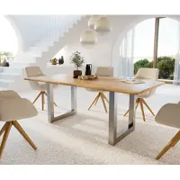 DELIFE Eettafel Edge 200x100x2,5-3 eiken natuur roestvrijstaal breed Live-Edge