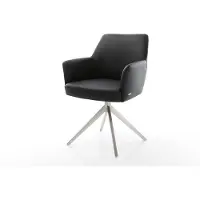 DELIFE Draaistoel Xana-Flex met armleuning echt leer zwart kruisframe breed roestvrij staal 360° draaibaar rocker-functie pocketveer kern