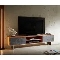 DELIFE Tv-meubel Teele 200 cm acacia natuurleisteen 2 deuren poot zwevend roestvrij staal