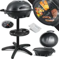 Kesser Elektrische Barbecue XXL 2in1 Tafelgrill 2400W - Staande BBQ Grill met deksel en Thermometer Grillplaat - Zwart