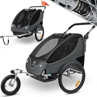 Kesser Cruiser Kinderfietskar 360° draaibaar met vering 2in1 Jogger functie Kinderfietskar + 5-puntsgordel Jogger Fietskar voor 1 tot 2 kinderen max. 40kg - Zwart / Antraciet