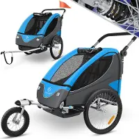 Kesser Cruiser Kinderfietskar 360° draaibaar met vering 2in1 Jogger functie Kinderfietskar + 5-puntsgordel Jogger Fietskar voor 1 tot 2 kinderen max. 40kg - Blauw / Zwart