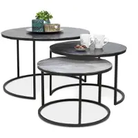 Bommel Wonen Salontafel set van 3 Shima - rond 75/60/50 cm - metaal mix Zilver/Zwart/Zilver
