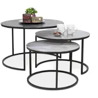 Bommel Wonen Salontafel set van 3 Shima - rond 75/60/50 cm - metaal Vintage Zilver