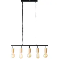 Brilliant 5-lichts hanglamp Tiffany zwart met hout