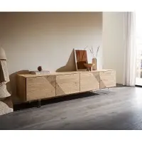 DELIFE TV-meubel Tereos 220 cm eiken natuur 3D-effect 4 deuren zwevende poot acrylglas