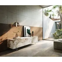 DELIFE Tv-meubel Cuor 180 cm Keramiek Minas Melange Wit-beige 1 Flap 2 Laden Zwevende voet look Acrylglas