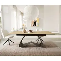 DELIFE Eettafel Edge 180-220x100 keramiek Laminam Sabbia Eikenkleur W-kaomeffect afwerking titanium Uitschuifbaar